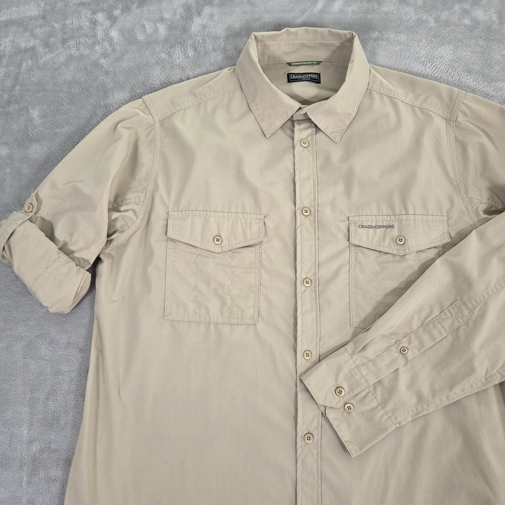 Craghoppers Mens L Beige Tech Long Sleeve Adventure Hiking Safari Shirt CS0304